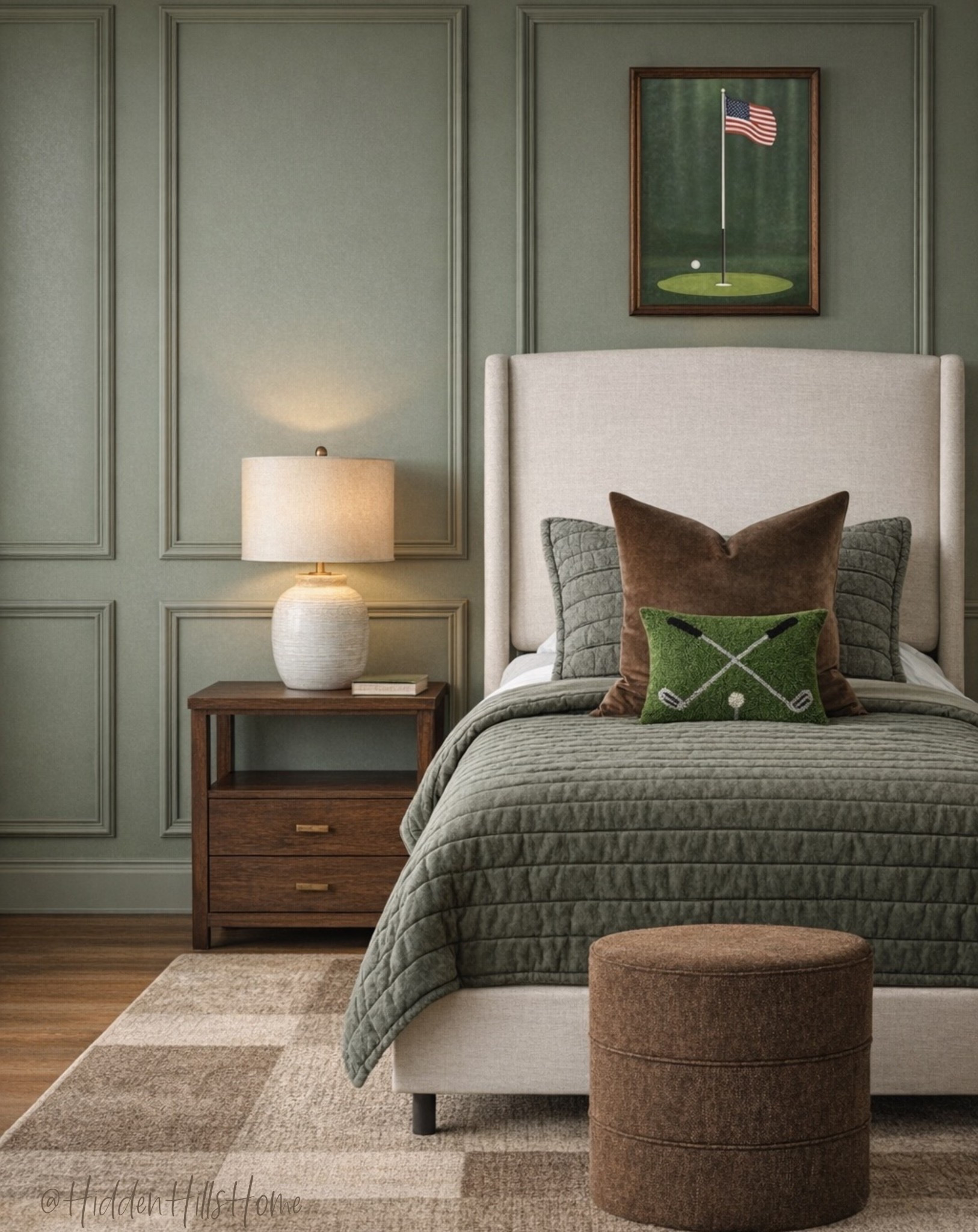 Golf themed boys bedroom decor ideas, kids room mood board, green and brown boys bedroom, home decor inspiration, twin bed, boys bedroom design 



#LTKHome #LTKKids #LTKSaleAlert