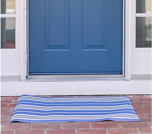 25" x 40" Blue Nautical Stripe Outdoor Safe Layering Mat by Lauren McBride | QVC