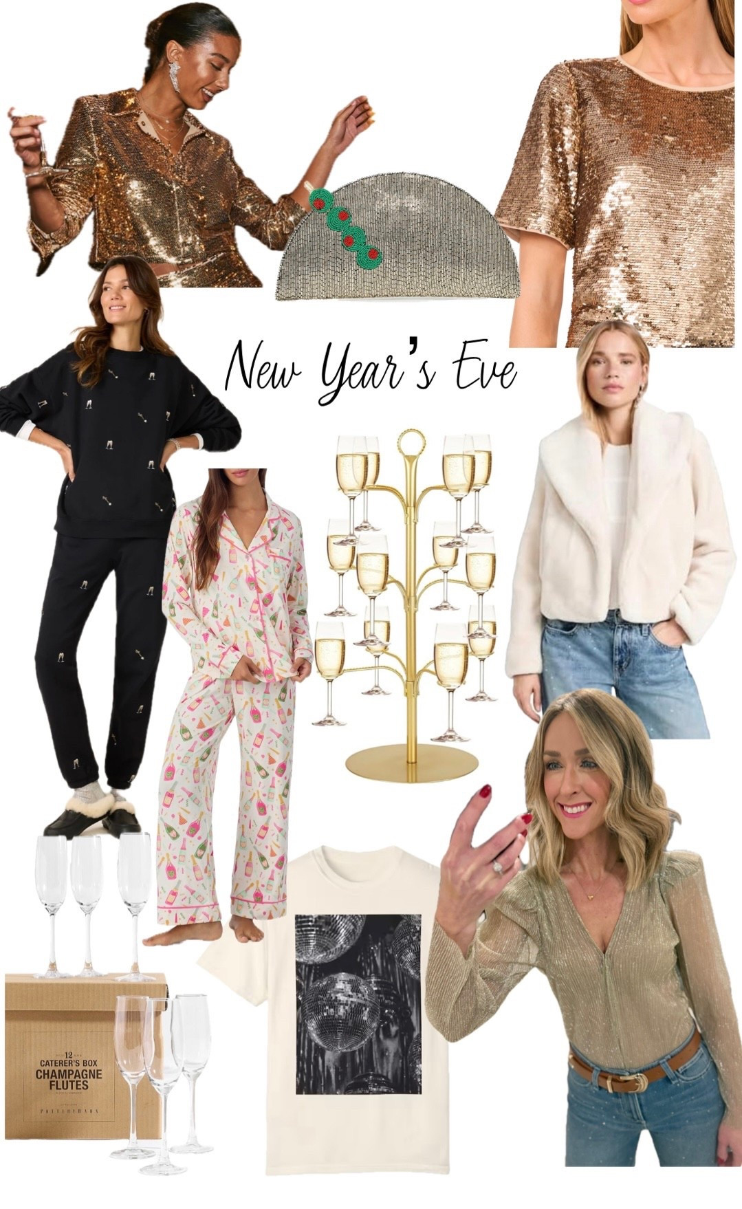New Year’s Eve! NYE Pajamas, sequin tops, champagne flutes, NYE graphics. 

#LTKOver40 #LTKHoliday #LTKFindsUnder100