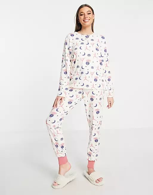 The Wellness Project long pyjama set in pink yoga print | ASOS (Global)