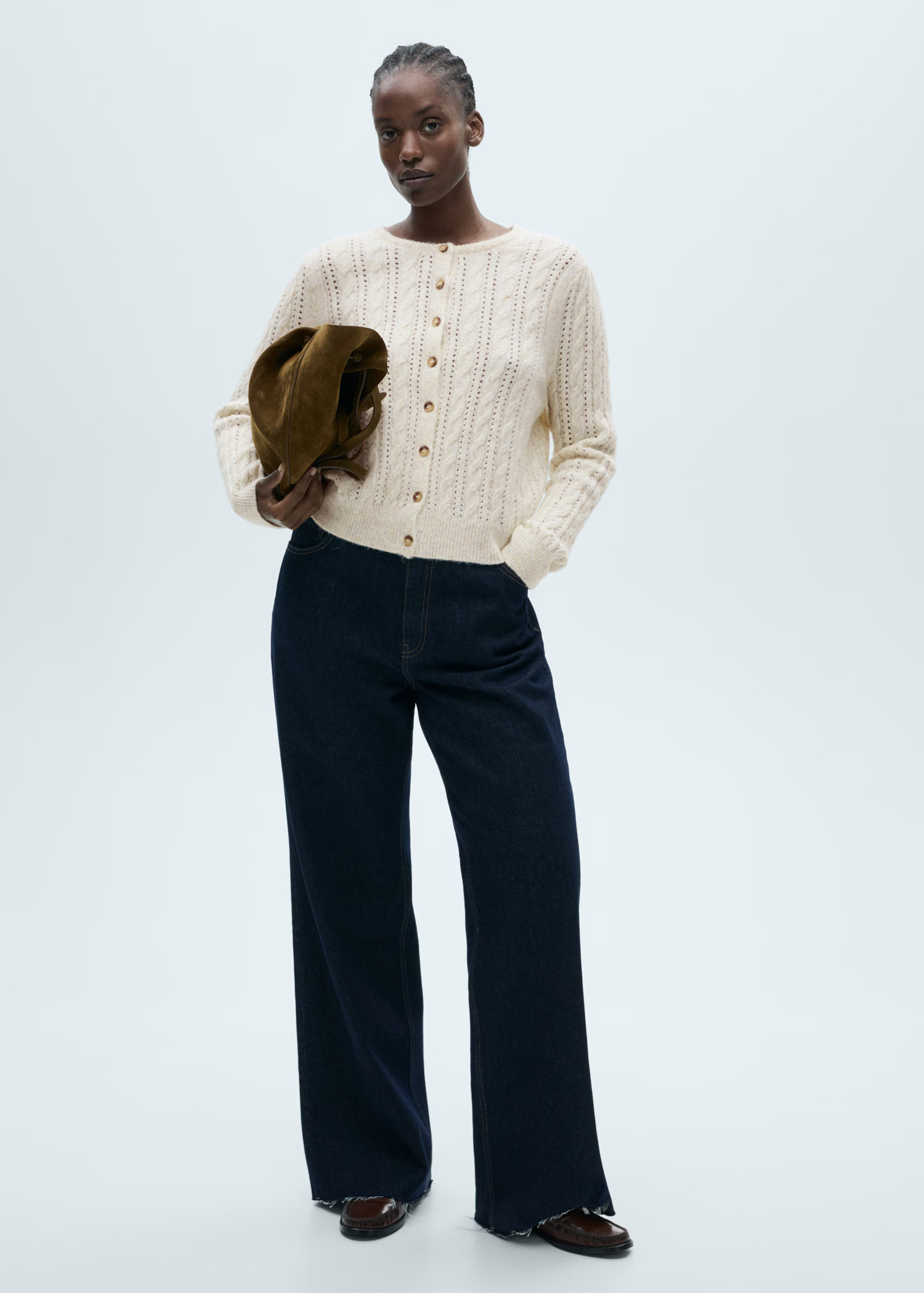 Braided cardigan with openwork details - Women | MANGO United Kingdom | MANGO (UK)