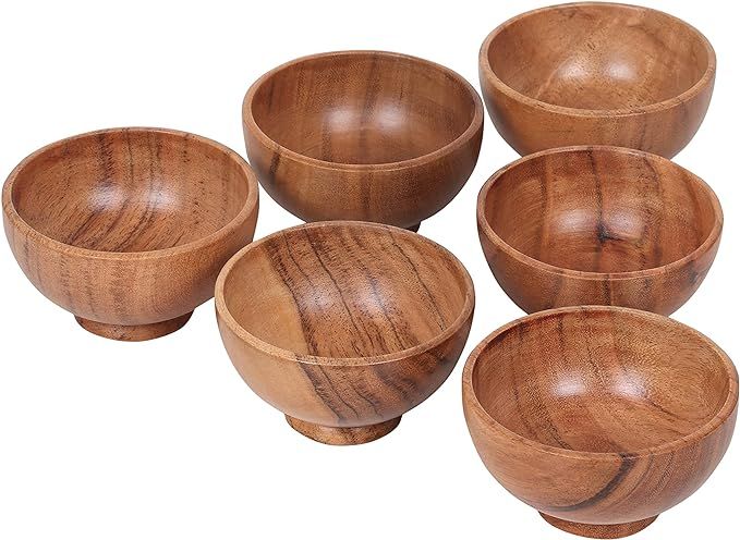LAVAUX DESIGNS Set of 6 Acacia wood small bowls, 4 fl oz 3.25 * 2 inches | Hand carved wooden Kit... | Amazon (US)