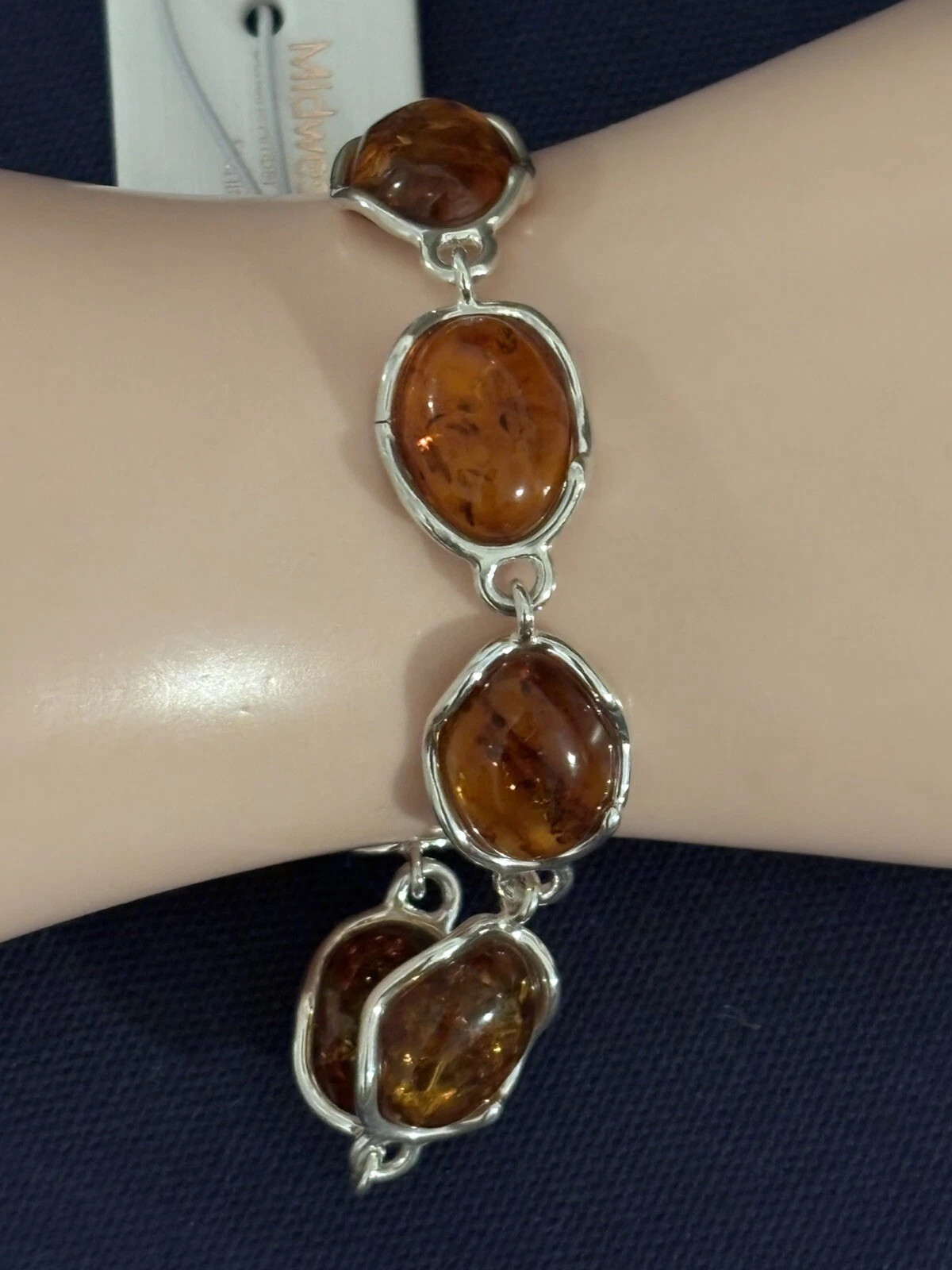 Genuine Midwest Amber .925 Sterling Silver handcrafted Statement Bracelet 8" | eBay US