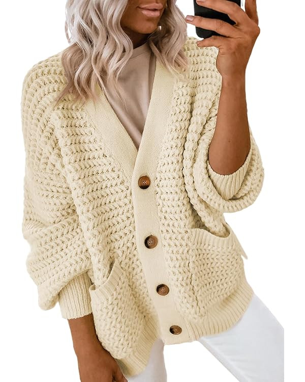 Dokotoo Women's 2024 Fashion Casual Open Front Long Sleeve Chunky Knit Cardigans Sweaters Outerwe... | Amazon (US)