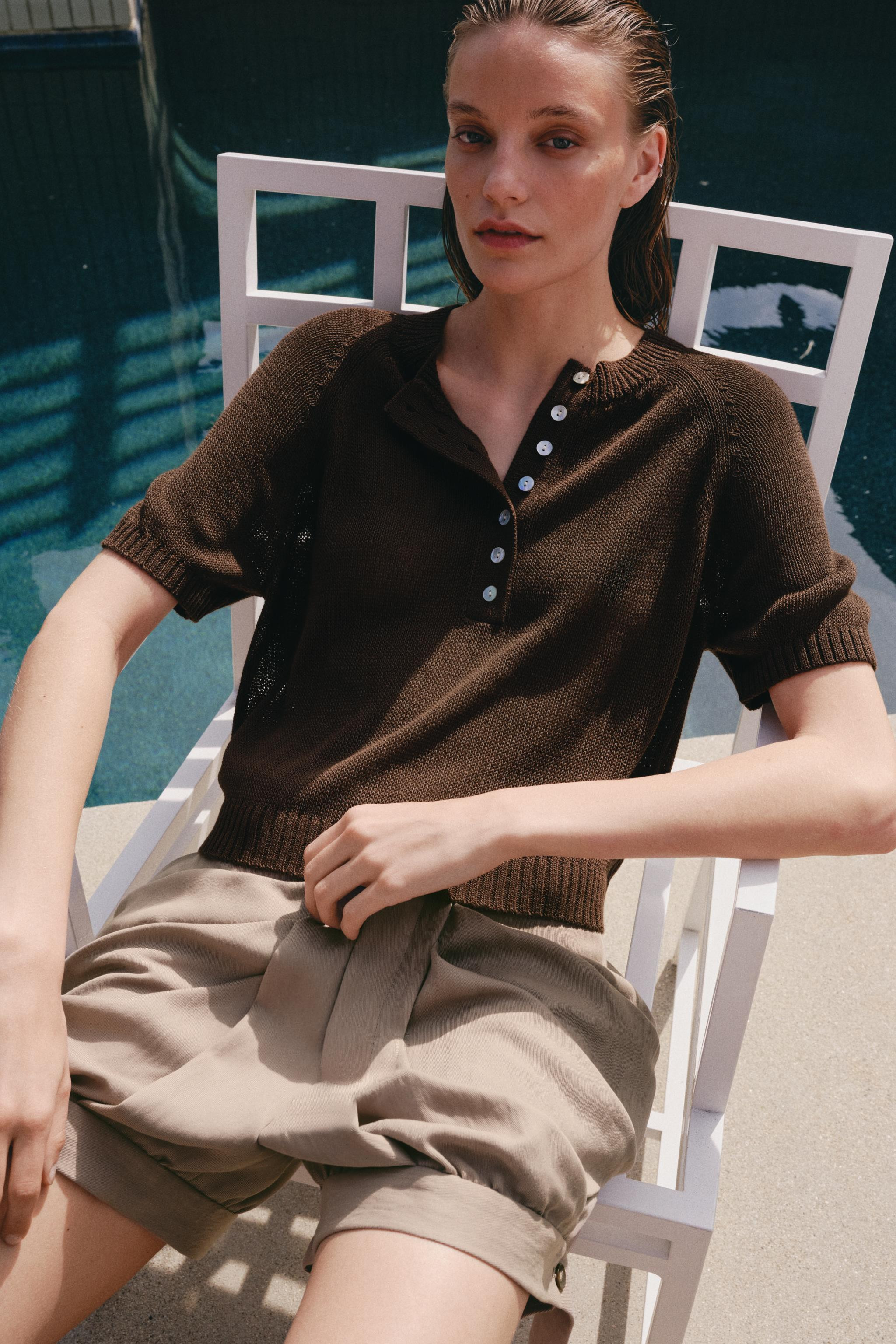 SHORT SLEEVE KNIT BUTTONED JUMPER | Zara UK
