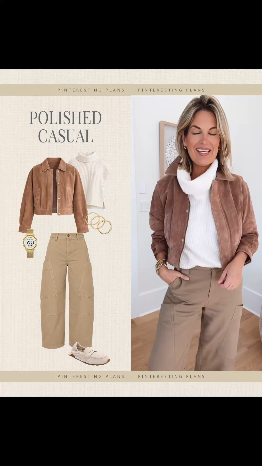 Small in sleeveless turtleneck
And small in suede jacket 
Size 4 tall in bottoms

#LTKmomlife #LTKWorkwear #LTKTall