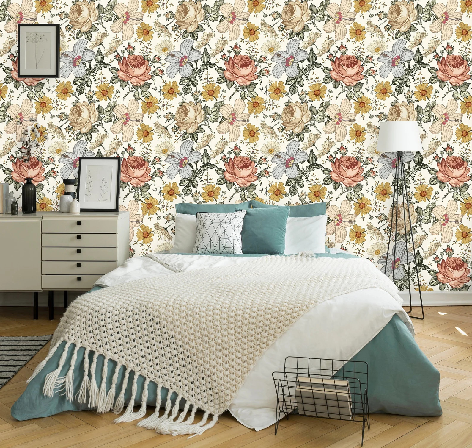 Removable Wallpaper | Peel and Stick Floral Wallpaper | Self Adhesive Rose Wallpaper | Vintage Wa... | Etsy (US)