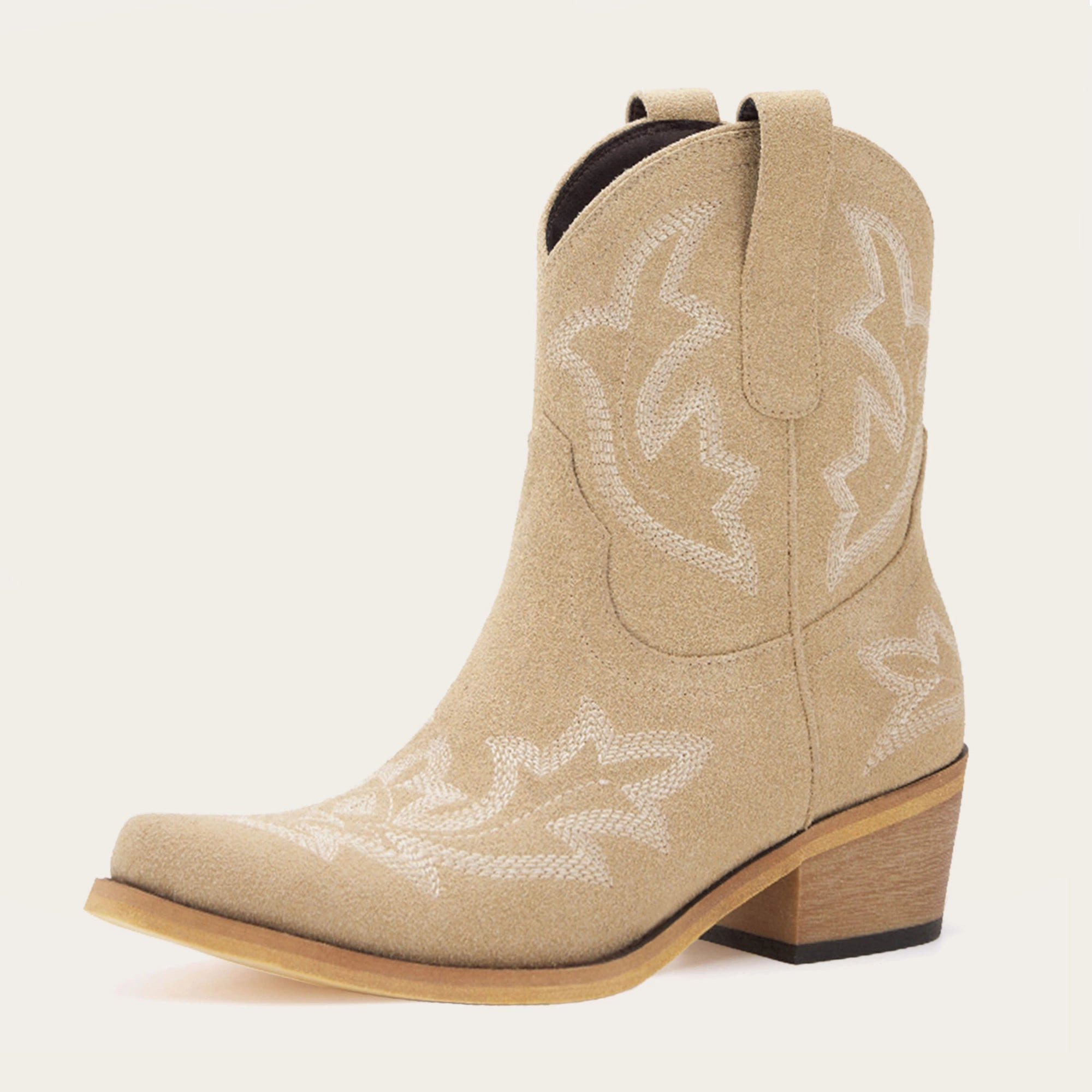 The Dakota - Beige Suede Cowgirl Booties with Classic Western Charm - Beige / US 7.5 | REDTOP
