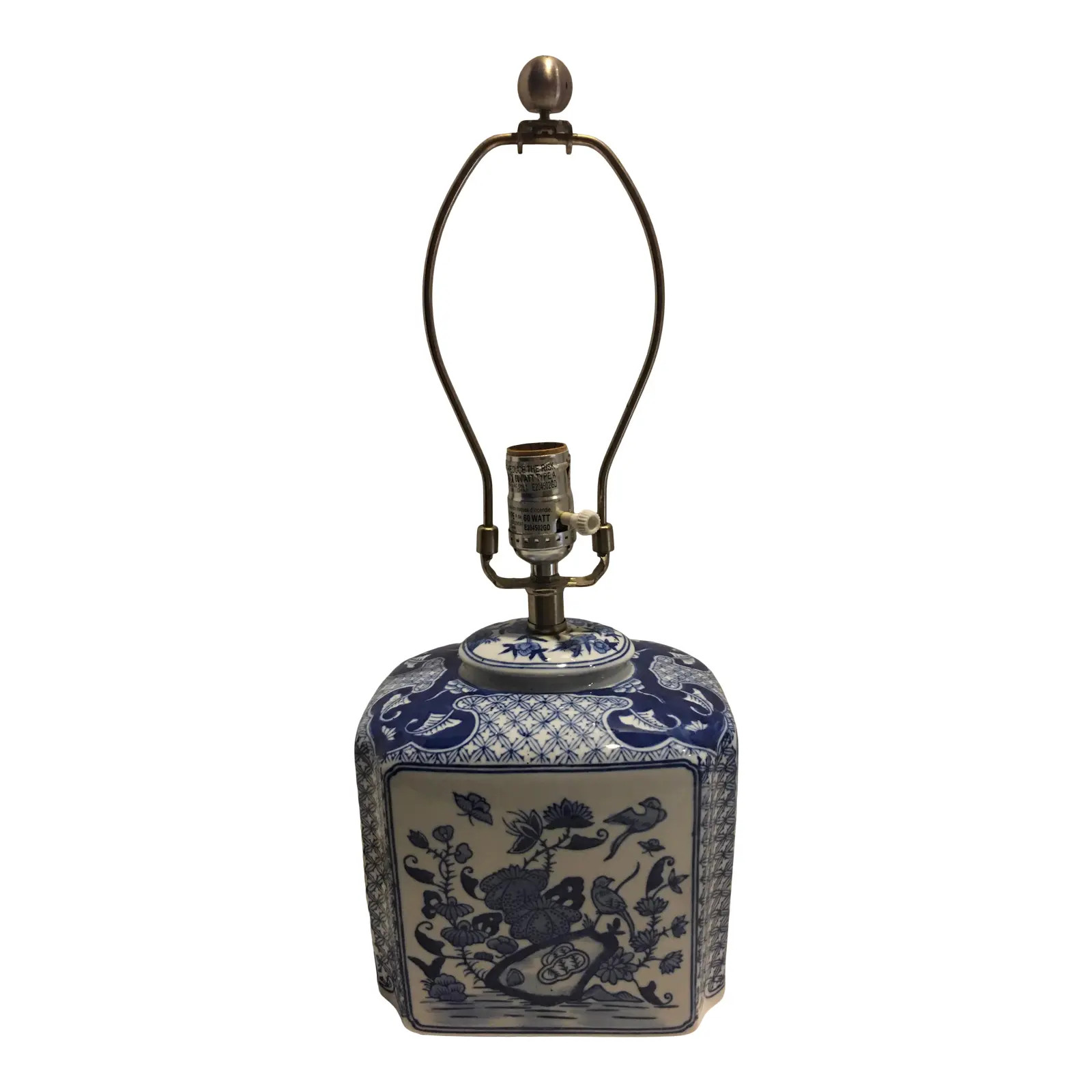 1990s Blue & White Porcelain Flat Rectangular Jar Table Lamp | Chairish