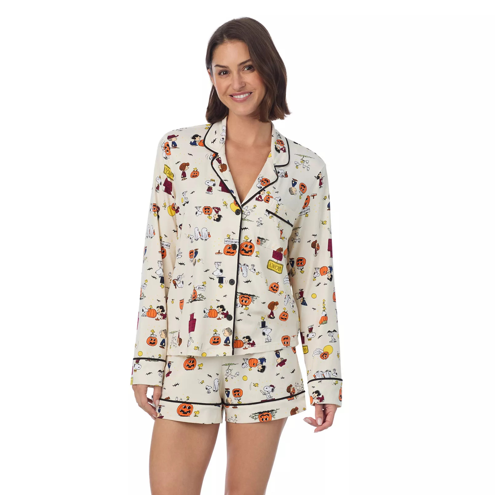 Women's Beauty Sleep Social Peanuts Halloween 2-Piece Cozy Pajama Top & Pajama Boxer Set | Kohl's