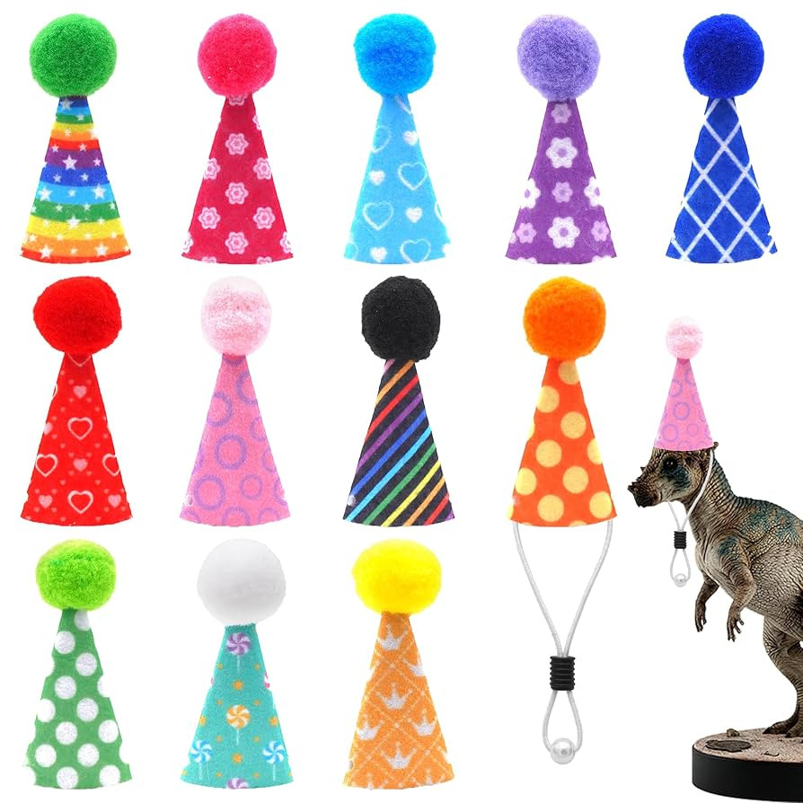 12 Pcs Mini Party Hats for Figures Toys Tiny Felt Cone Birthday Party Hats with Pom Poms Cake Top... | Amazon (US)