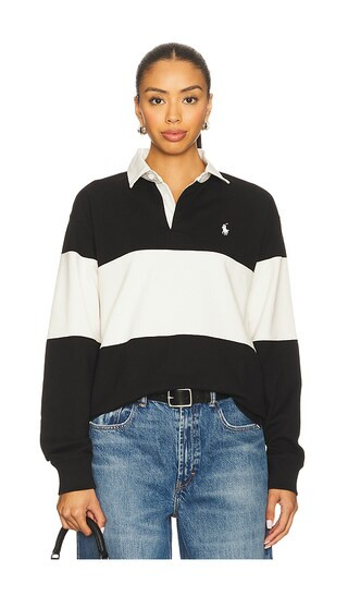 Color-Blocked Cotton Jersey Rugby Shirt in Polo Black & Deckwash White | Revolve Clothing (Global)