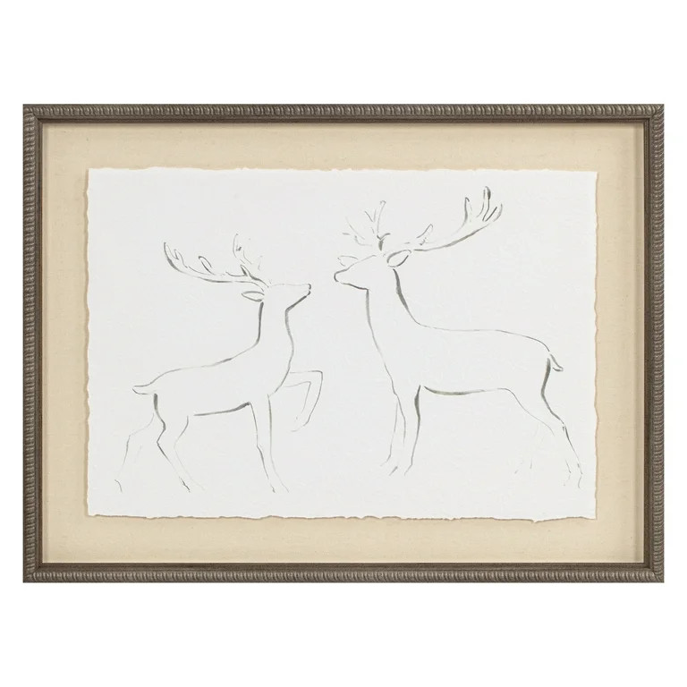Two Reindeer Reclaimed Framed Linen Torn Edge Parchment Float - Walmart.com | Walmart (US)