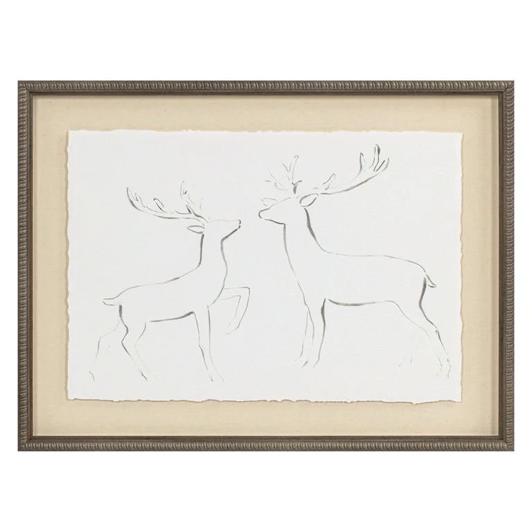 Two Reindeer Reclaimed Framed Linen Torn Edge Parchment Float - Walmart.com | Walmart (US)