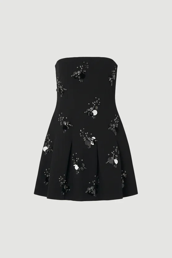 Cluster Sequin & Crystal  Embellished Bandeau Tailored Mini Dress | Karen Millen UK + IE + DE + NL