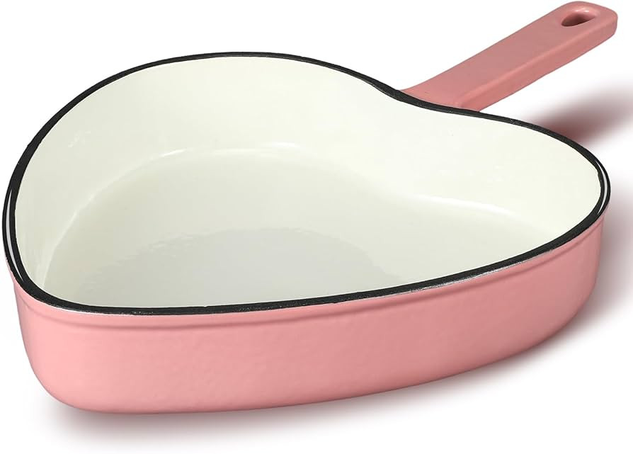 9.2 Inch Enameled Cast Iron Heart Shaped Frying Pan, Pink Nonstick Heart Skillet for Oven and Sto... | Amazon (US)
