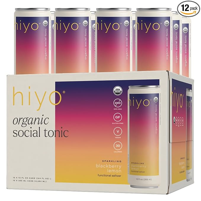 Hiyo Social Tonic, Non-Alcoholic Drinks, Functional Seltzer Water - Blackberry Lemon, 12 Pack - S... | Amazon (US)