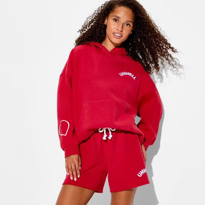 Women's Unwell With Love Graphic Hooded Pullover Sweatshirt - Red S | Target