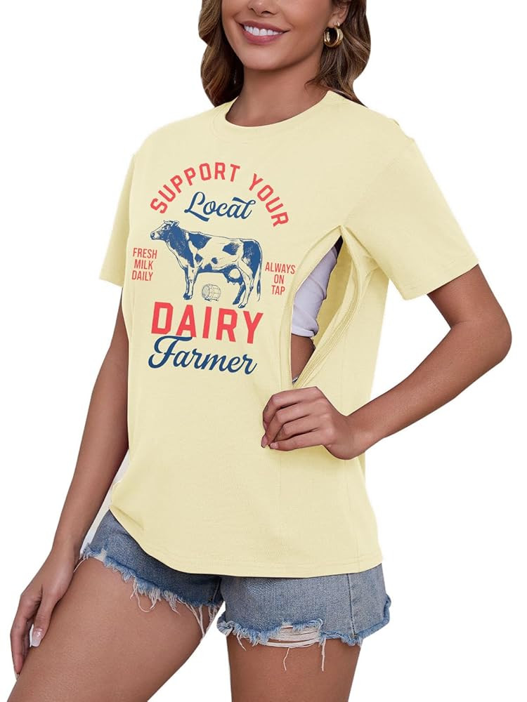 Comfort Breastfeeding Shirts for Women Zip Nursing Tops Causal Distressed Acid Washed Maternity T... | Amazon (US)