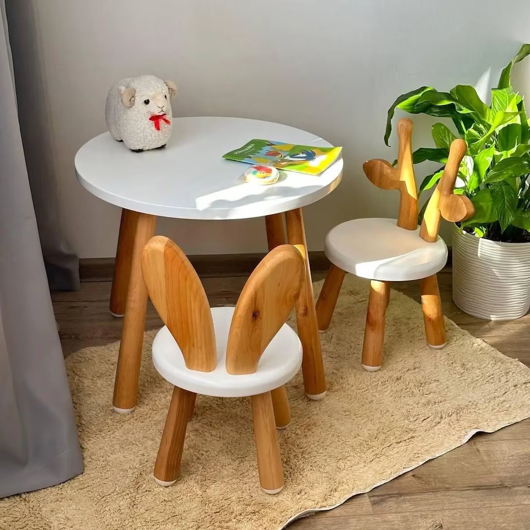 Wooden Kids Round Table and Chair, Natural Chair and Table Set for Toddler, Montessori Table and ... | Etsy (AU)