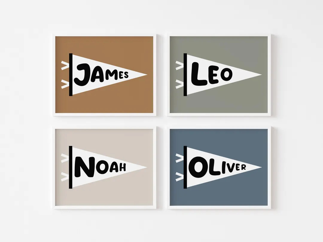 Personalized Name Flag Digital Print, Nursery Name Sign, Retro Vintage Wall Art, Nursery Name Pri... | Etsy (US)