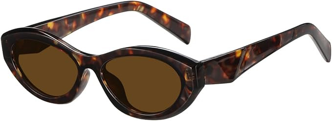 Trendy Oval Sunglasses for Women Retro Small Cat Eye Glasses 90s Shades | Amazon (US)