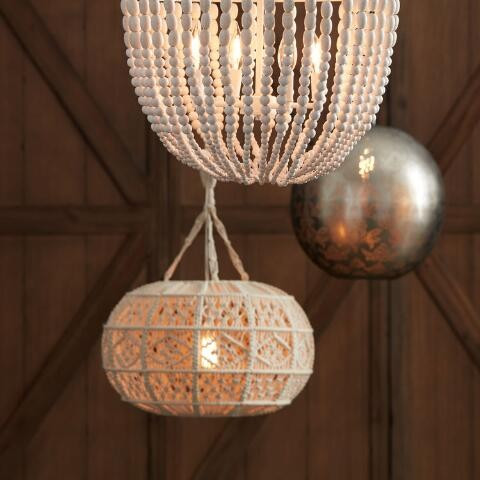 Ivory Macrame Sphere Pendant Lamp | World Market