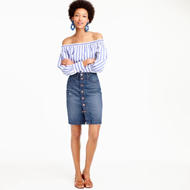 Petite button-front denim mini skirt | J.Crew US