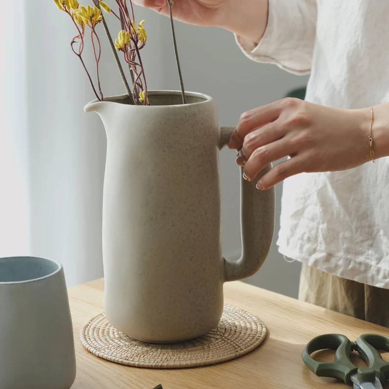 Read the full title
    Handmade Lagre Vase,Solid color vase with handle,Unique vase,Tall vase,La... | Etsy (US)