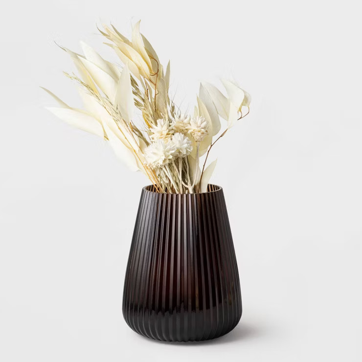 Large Ribbed Sculptural Glass Vase Brown | Target