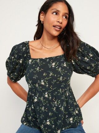 Puff-Sleeve Smocked Floral-Print Swing Blouse for Women | Old Navy (US)