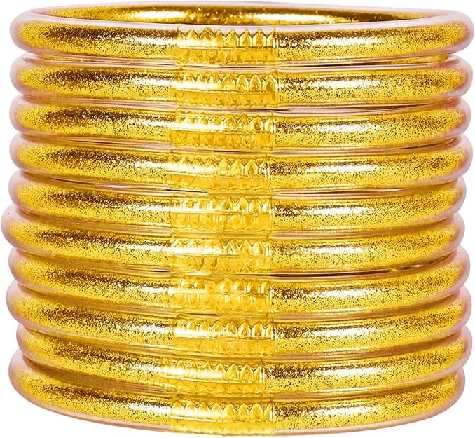 Glitter Jelly Bangle Bracelet Set - Gold Powder Lining Fashion Jewelry - Lightweight Cute Bracele... | Amazon (US)