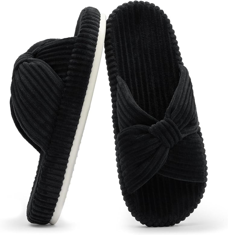 Chantomoo Slippers for Women Memory Foam House Bedroom Corduroy Bow Crossbands Slide Slipper Shoe... | Amazon (US)
