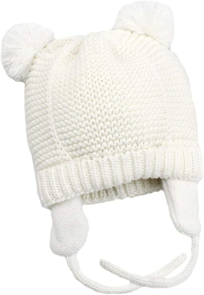 Baby Beanie Earflaps Hat - Infant Toddler Girls Boys Soft Warm Knit Hat Kids Winter Hat with Fleece  | Amazon (US)