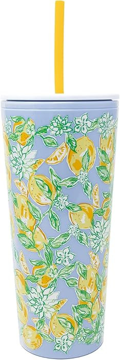 Lilly Pulitzer Double Wall Tumbler with Lid and Reusable Straw, White Plastic Cup, Insulated Trav... | Amazon (US)