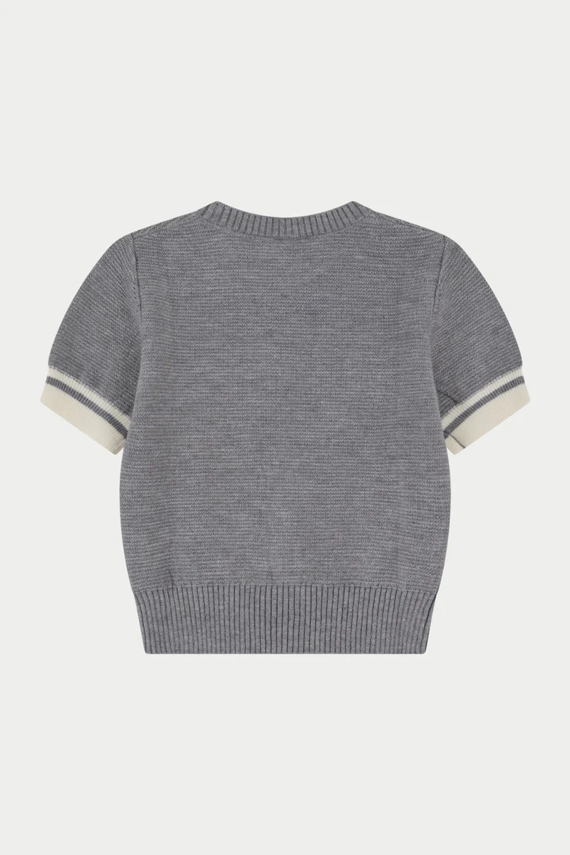CONTRAST STRIPE SHORT SLEEVE KNIT TEE - GREY | The Couture Club