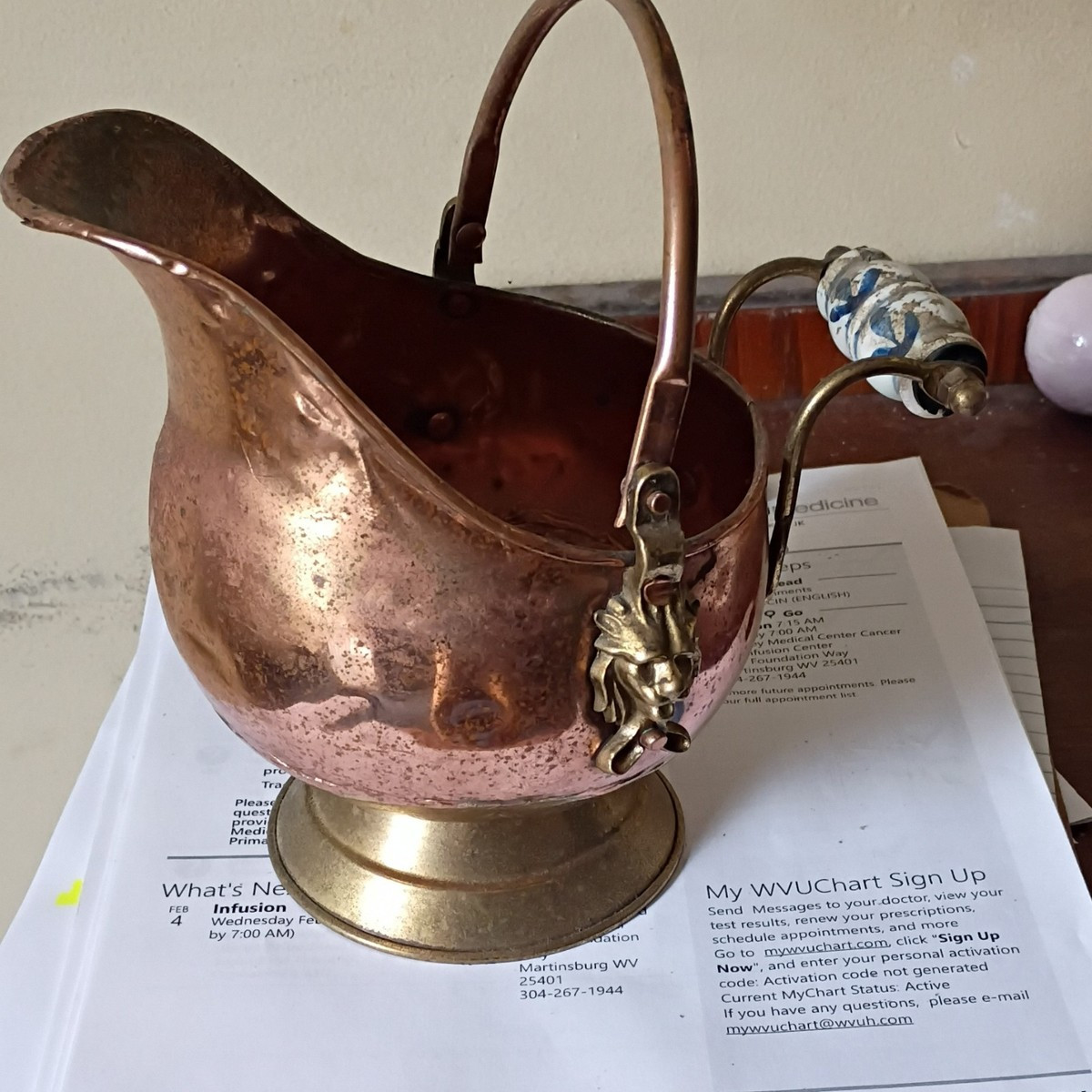 Vintage Copper & Brass Coal Scuttle Decorative Bucket with Lion Head Handle | eBay US