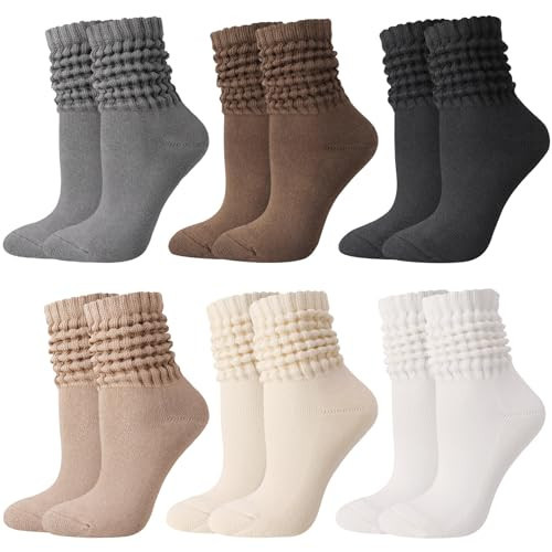 Jspupifip 6 Pairs Slouch Socks for Woman Scrunch Socks Knit Mid Calf Rib Tube Scrunchy Slouchy Retro Trendy Crew Socks | Amazon (US)