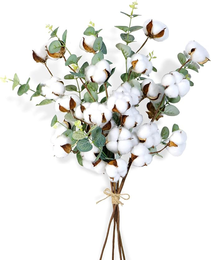 OurWarm Cotton Stems for Farmhouse Wall Decor, 6 Cotton Heads with Eucalyptus Leaves Per Stem Tot... | Amazon (US)