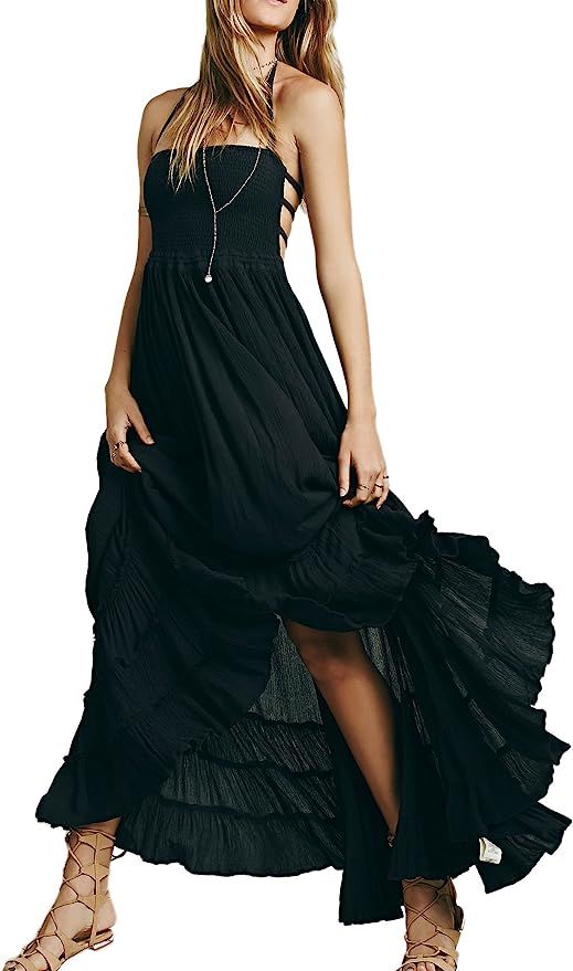 R.Vivimos Womens Summer Cotton Sexy Blackless Long Dresses | Amazon (US)