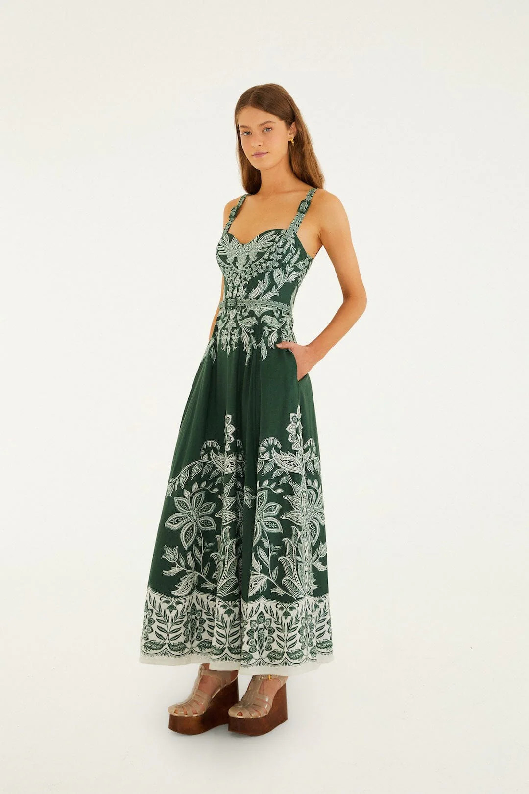 Dark Green Miranda Buckles Maxi Dress | FARM Rio | FarmRio (US)