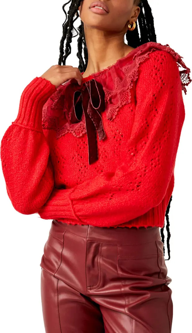 Free People Hold Me Closer Lace Yoke Sweater | Nordstrom | Nordstrom