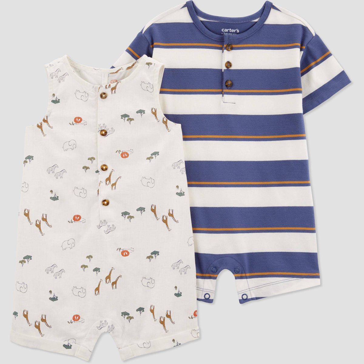 Carter's Just One You® Baby Boys' 2pk Floral Striped Romper Set - White/Blue | Target