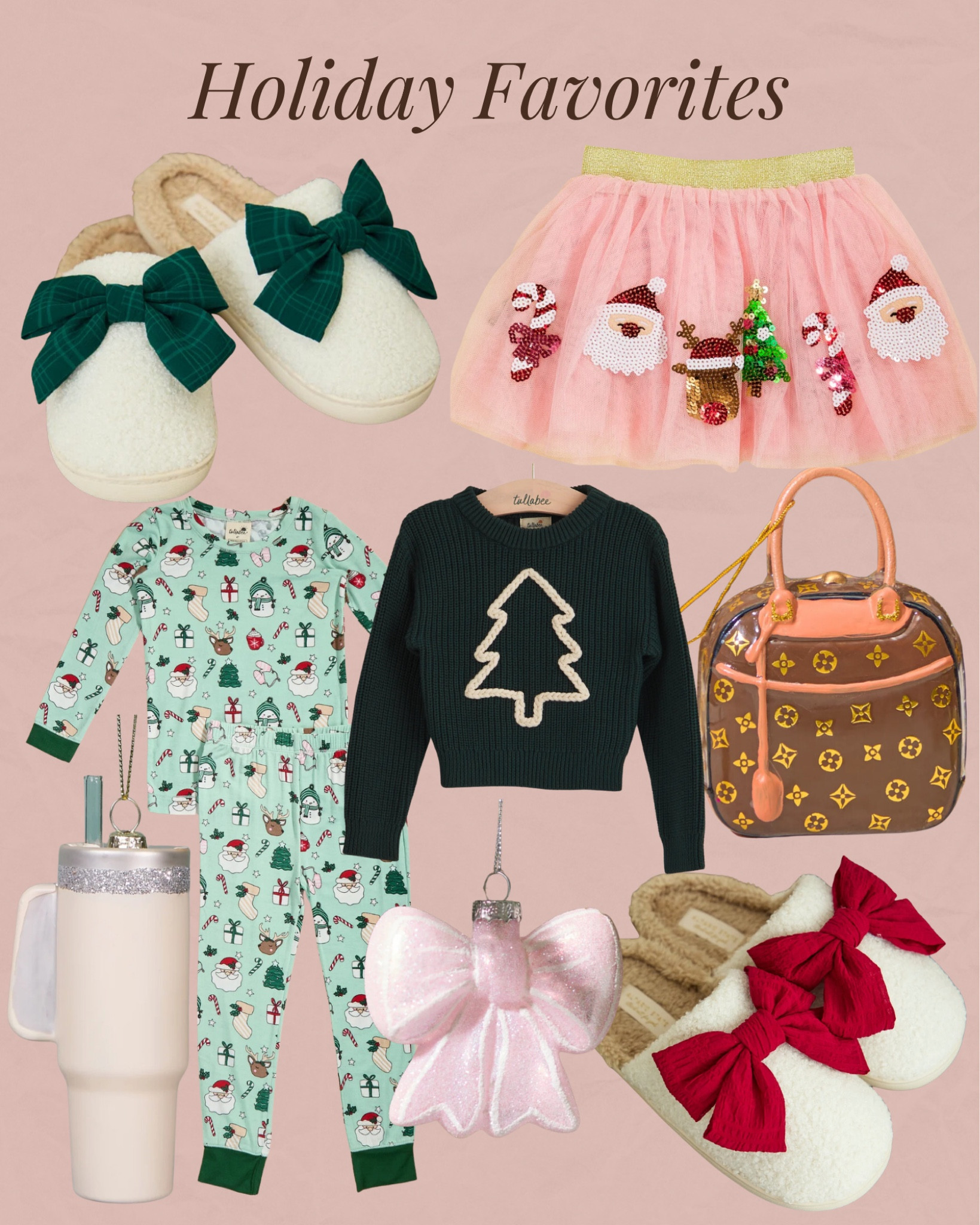 Holiday. Christmas. Bow. Santa. Christmas tree. Ornaments. Slippers. Cup. Pajamas. Sleepwear. Loungewear. Baby. Kids  

#LTKSeasonal #LTKStyleTip #LTKHoliday