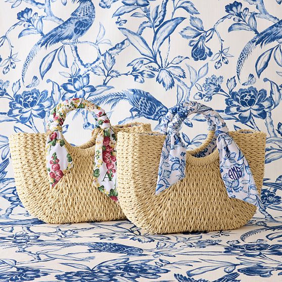 Sanderson Ribbon Wrapped Straw Bag | Mark and Graham