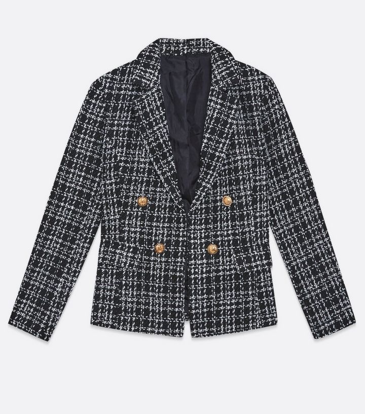 Black Check Bouclé Double Breasted Blazer
						
						Add to Saved Items
						Remove from Save... | New Look (UK)