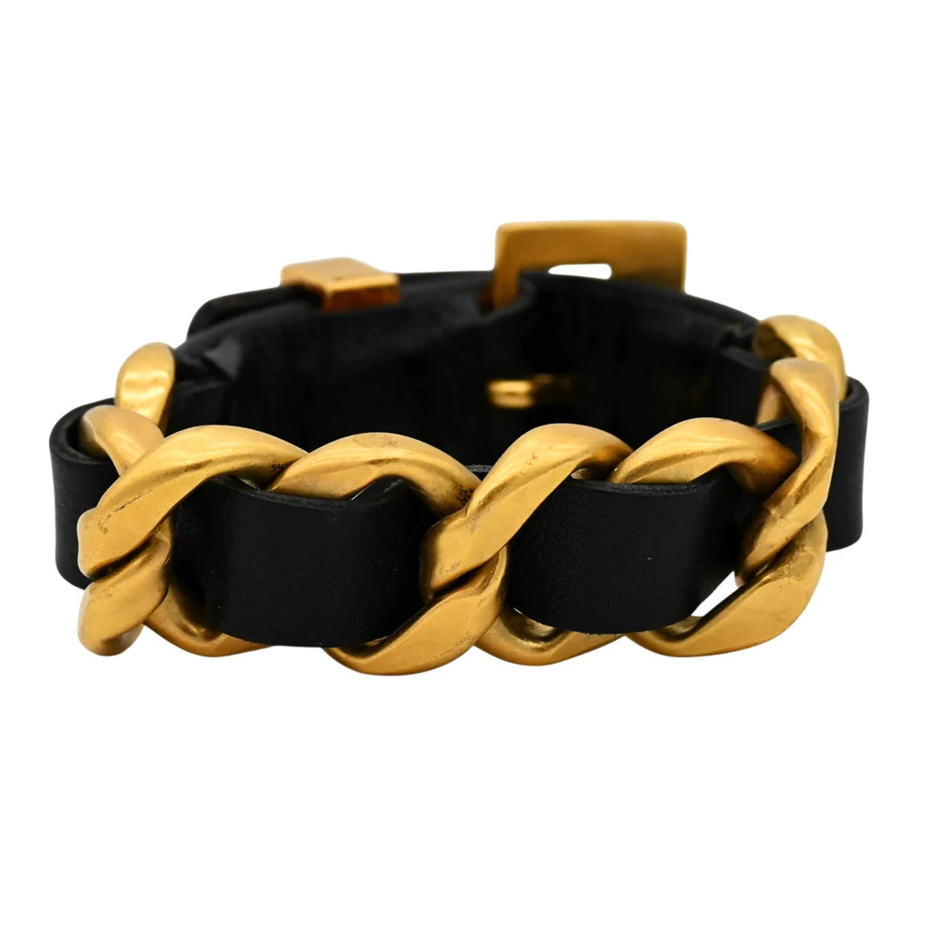 Black Leather Chain-Link Bracelet New | Clotheshorse Anonymous