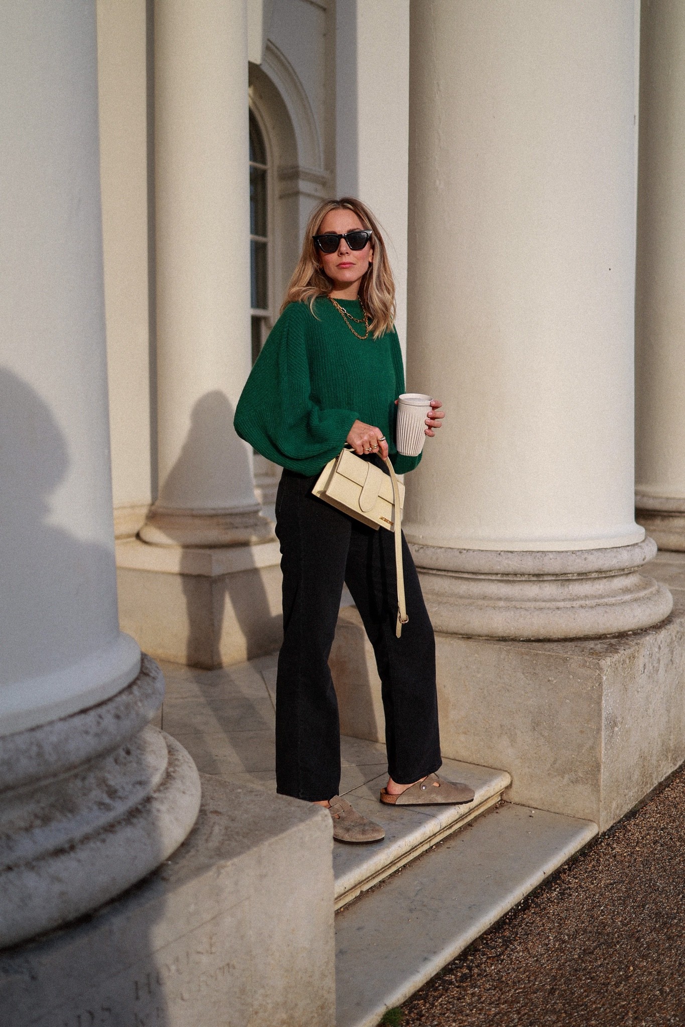 Knitwear 
Green jumper 
Wide jeans 
Boston Birkenstock clog 
Jacquemus bag

#LTKSeasonal #LTKstyletip #LTKeurope