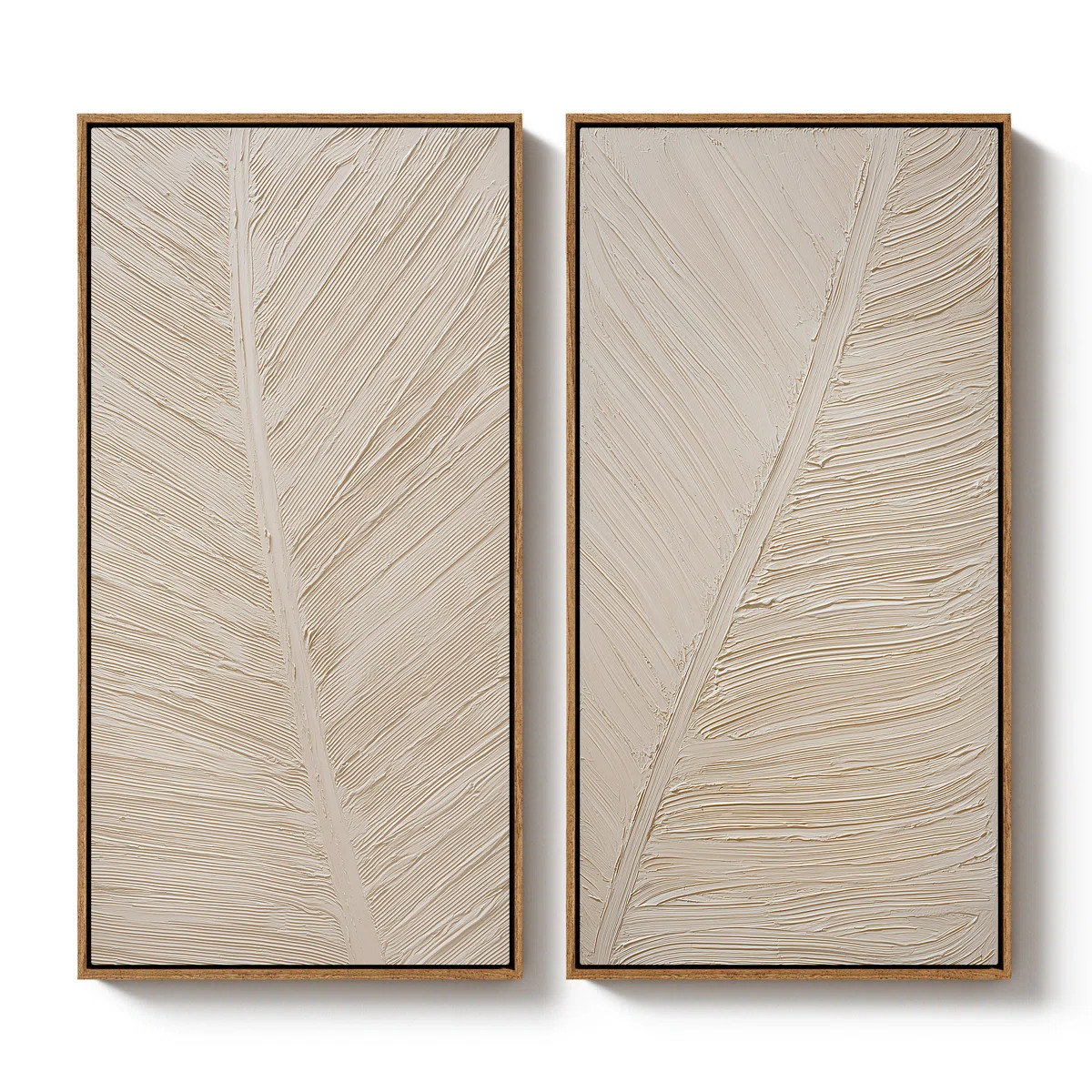 Neutral Feather Pattern Modern Minimalist Diptych \u2013 Set of 2 Framed Wall Art Print on Canvas... | Wayfair North America