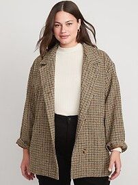 Soft-Brushed Houndstooth Plaid Button-Front Car Coat for Women | Old Navy (US)